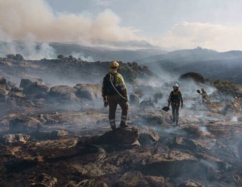 Feuerwehrleute Aus der Welt schaffen Hinter Spanischem Mehltau, Wie Die Hitzewelle Nachlässt